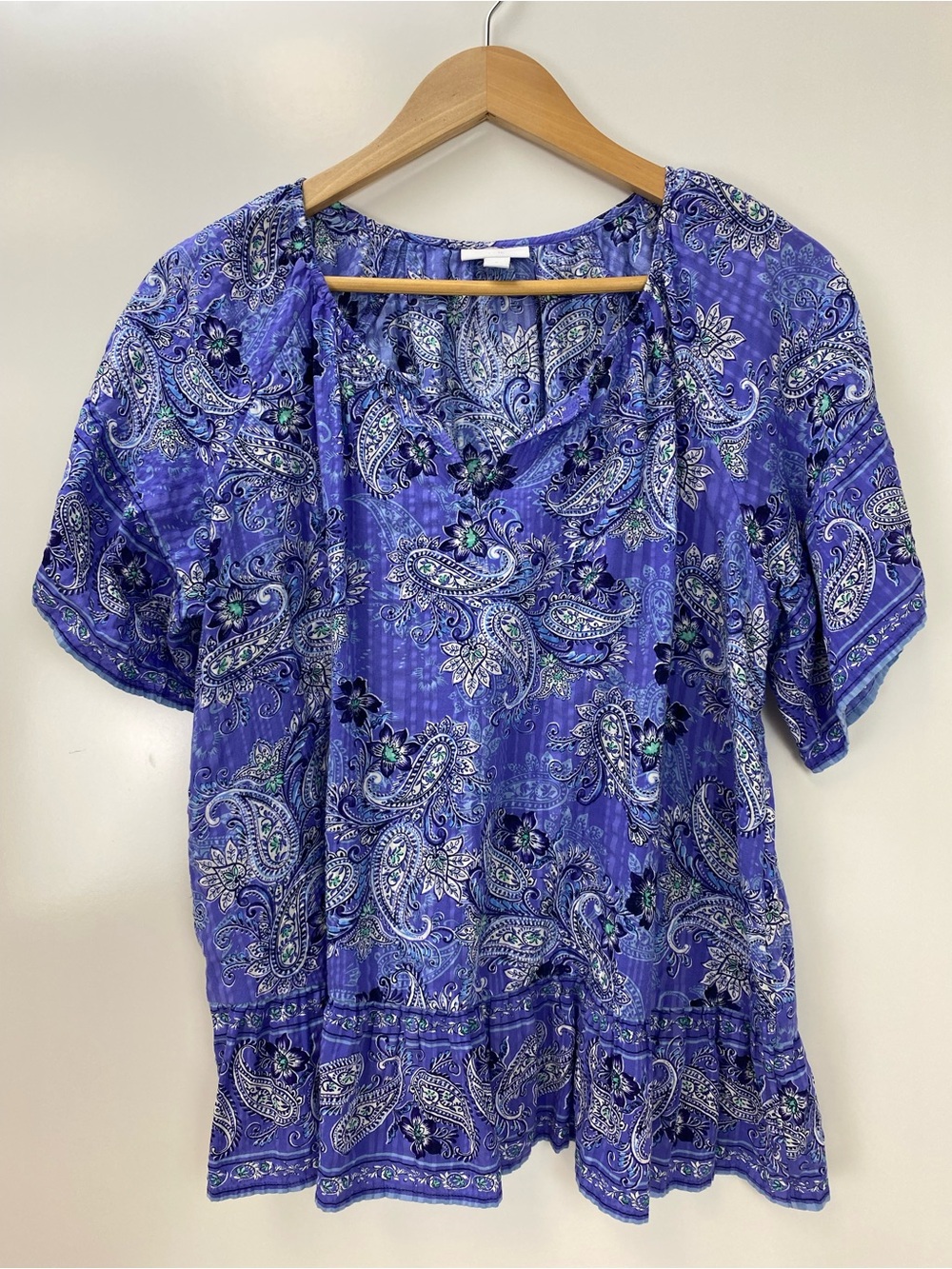 J. Jill Purple Paisley Short-Sleeve Peasant Top